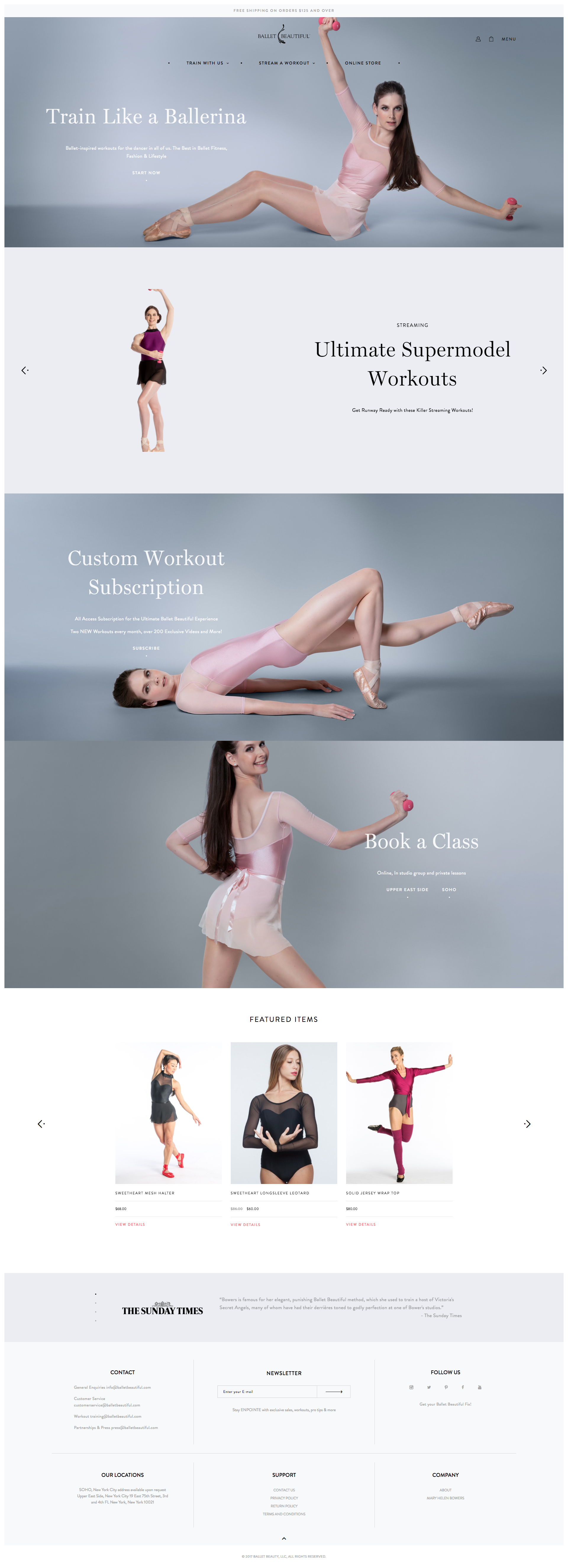 Ballet Beautiful Home Page Design and Development