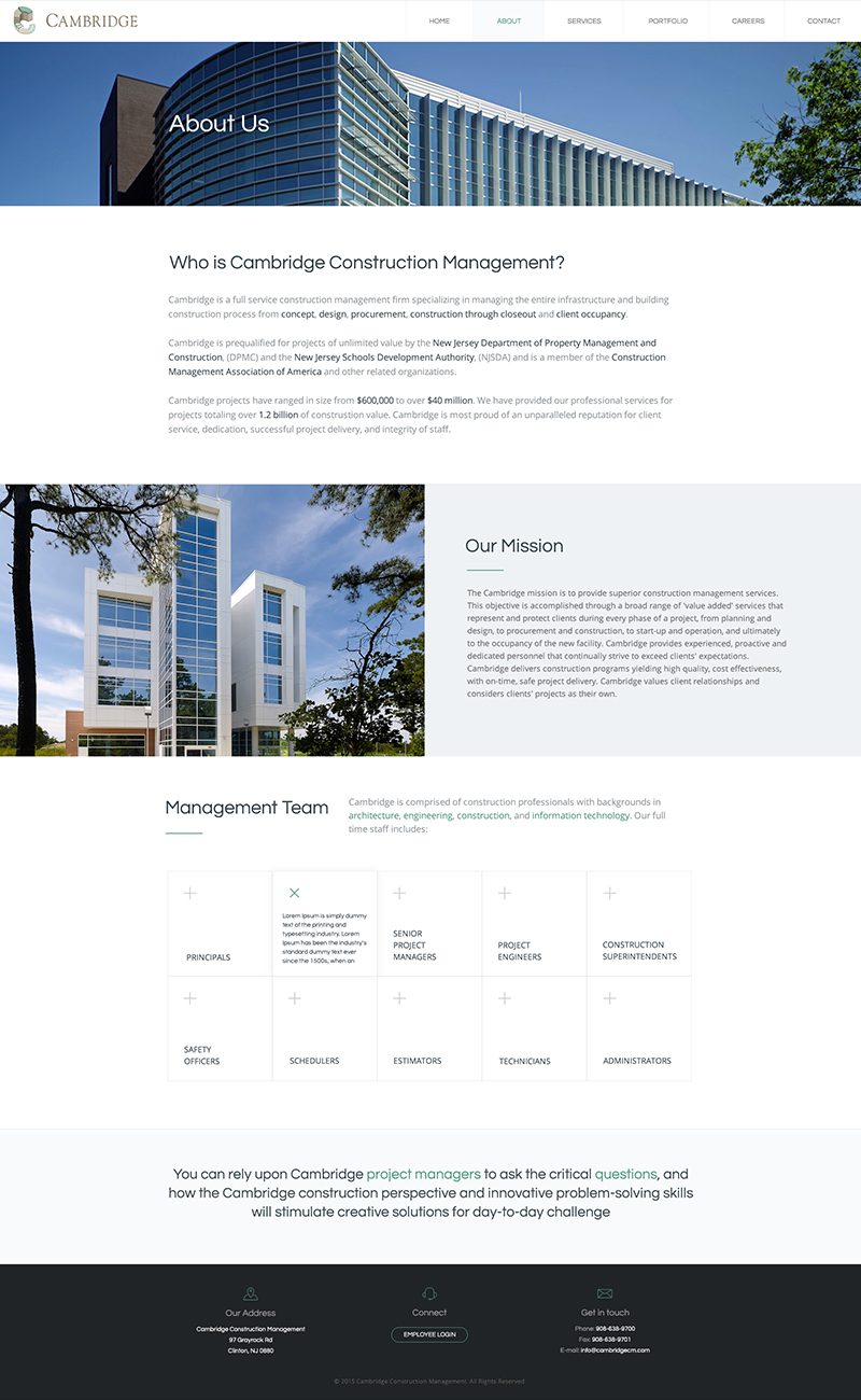 Cambridge Construction Management Home Page Design