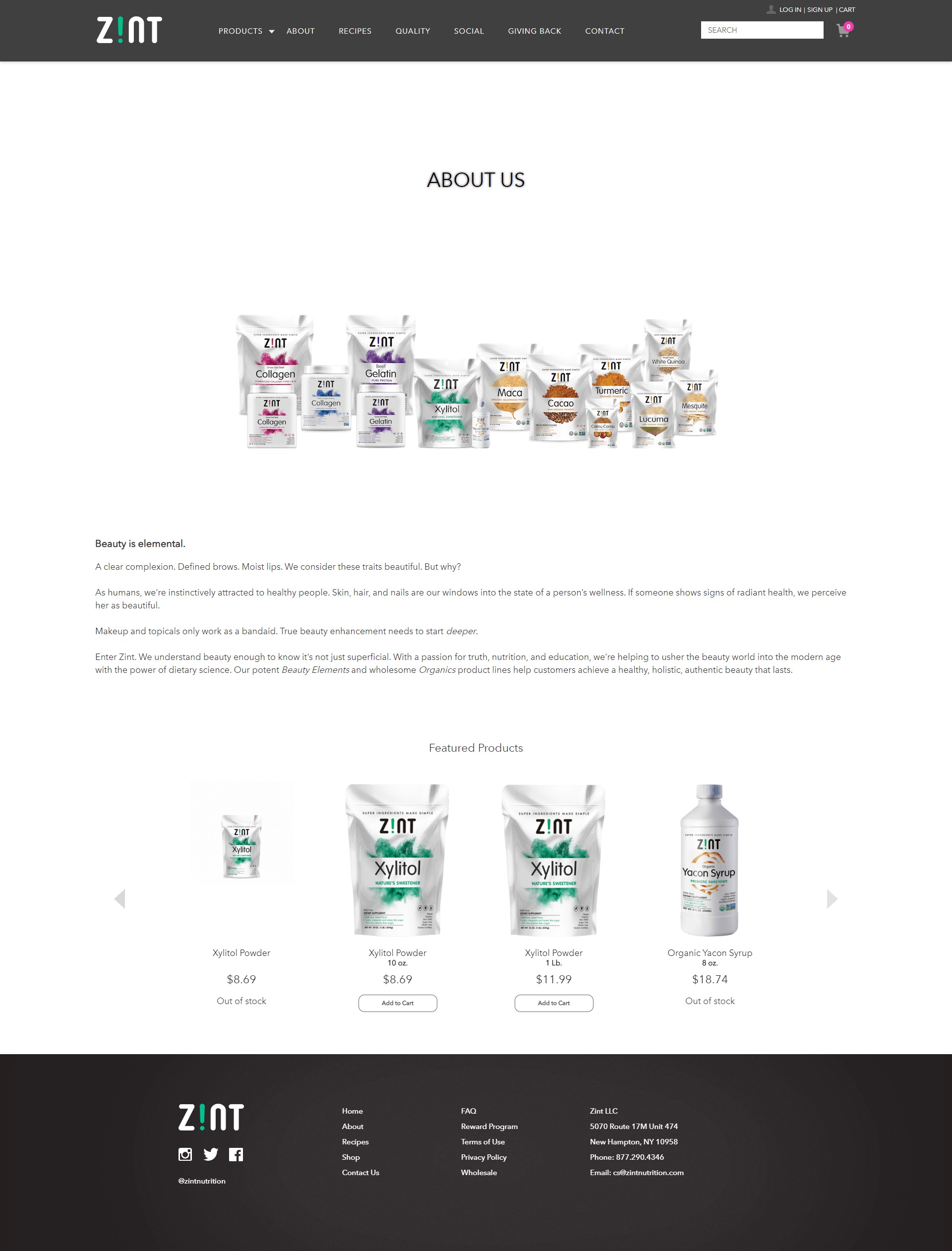 Zintnutrition Inner Page Design and Development
