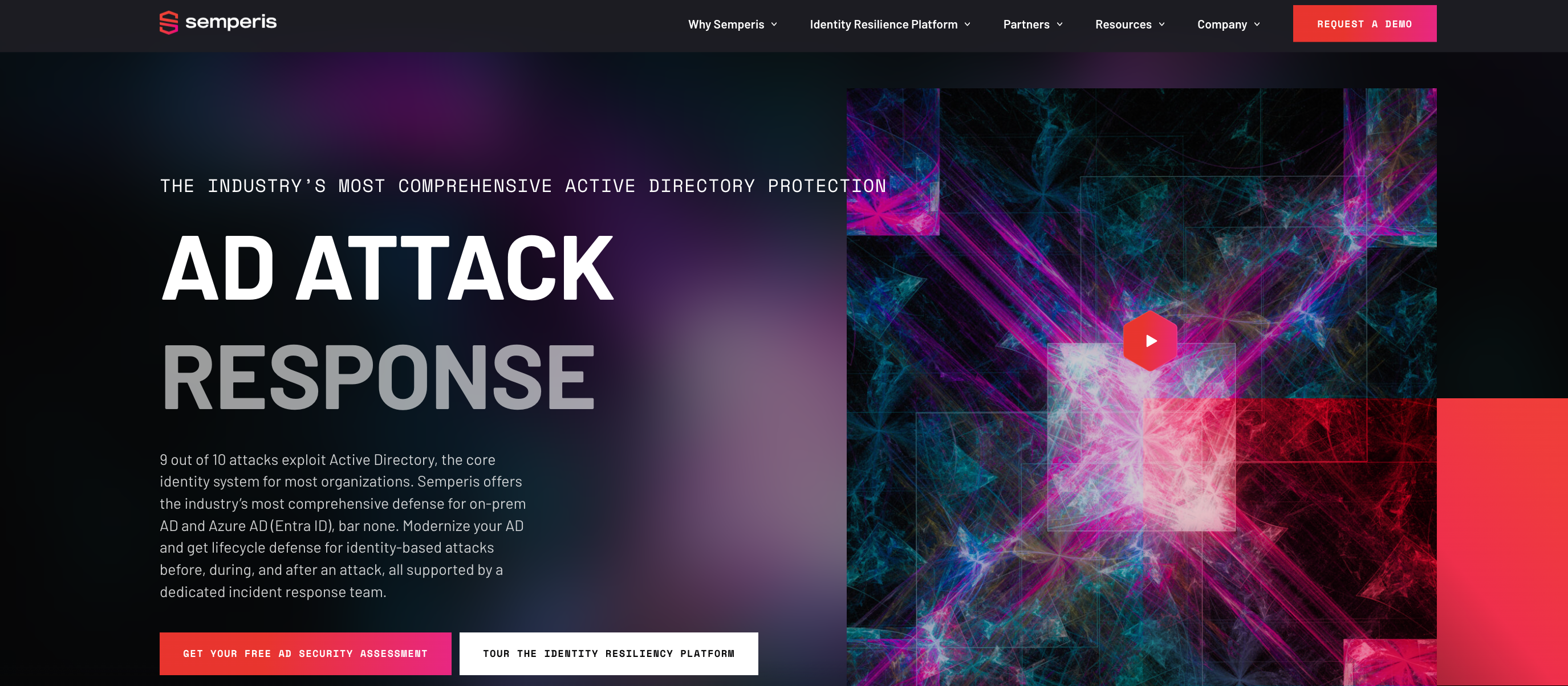 Screen shot of Semperis website showcasing web design trend tactile textures 